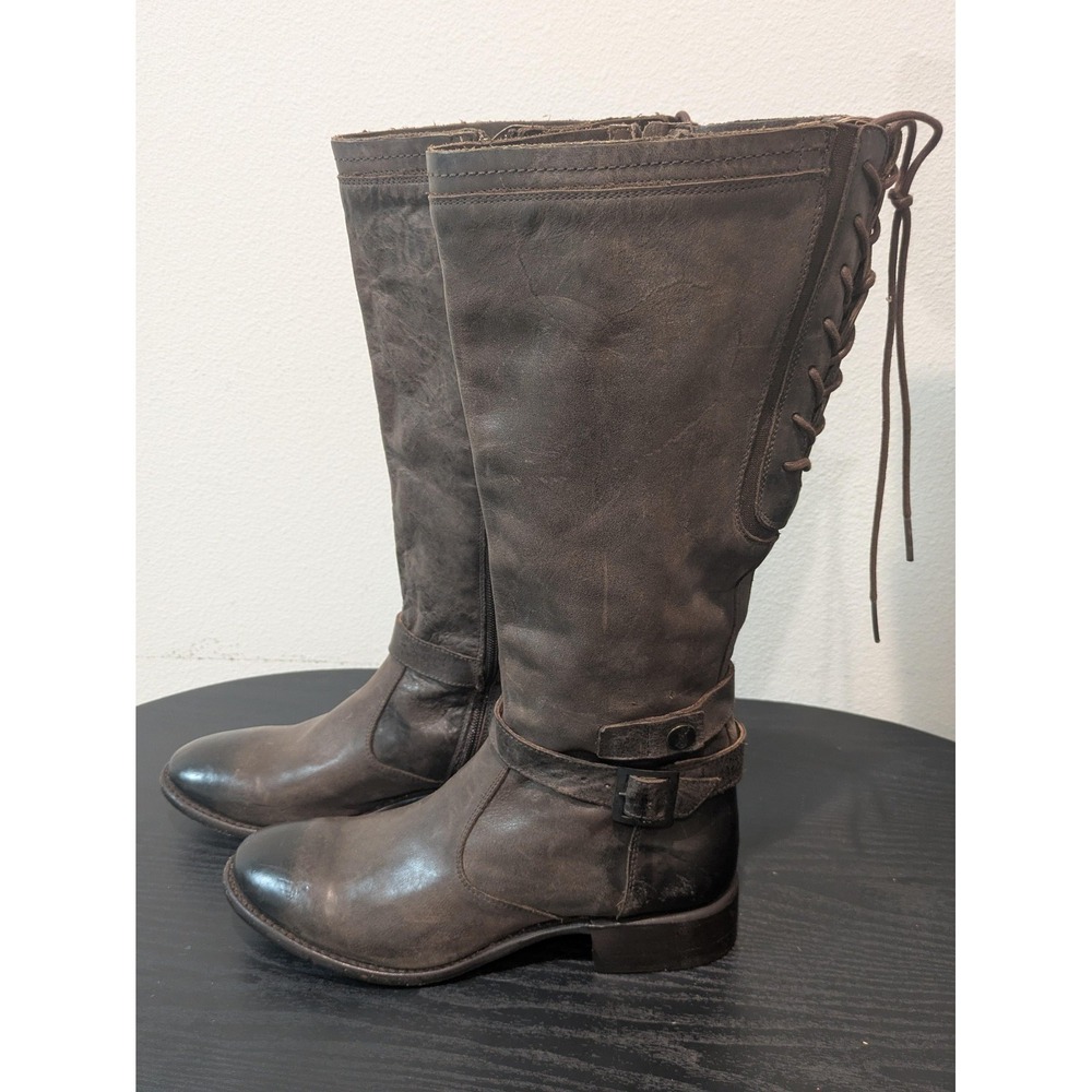 Sonora Leather Riding Boots Womens Size 8.5 Knee High Lace Back Zip Casual Brown